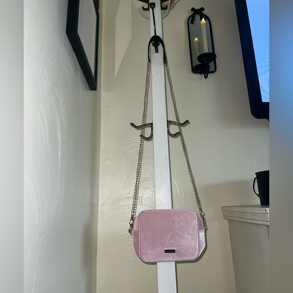 Pink Velvet Crossbody Bag with Chain Strap - Women's Crossbody - Picture 7 of 7